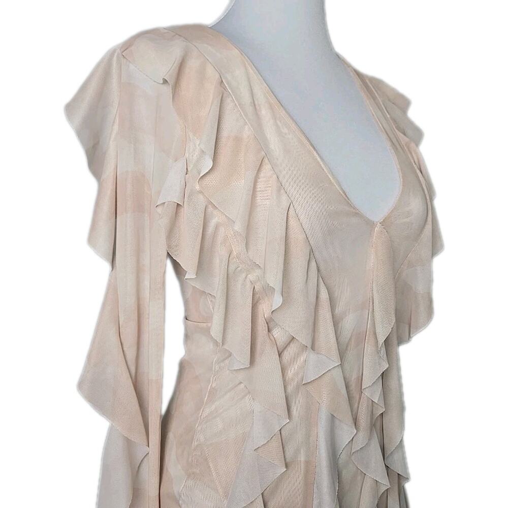MISSGUIDED Beige Ruffle Mesh Mini Dress Size 6 - Picture 2 of 4